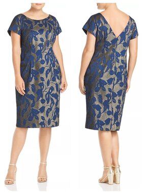 ADRIANNA PAPELL Plus 20W Metallic Brocade Sheath Dress, BLUE/GOLD